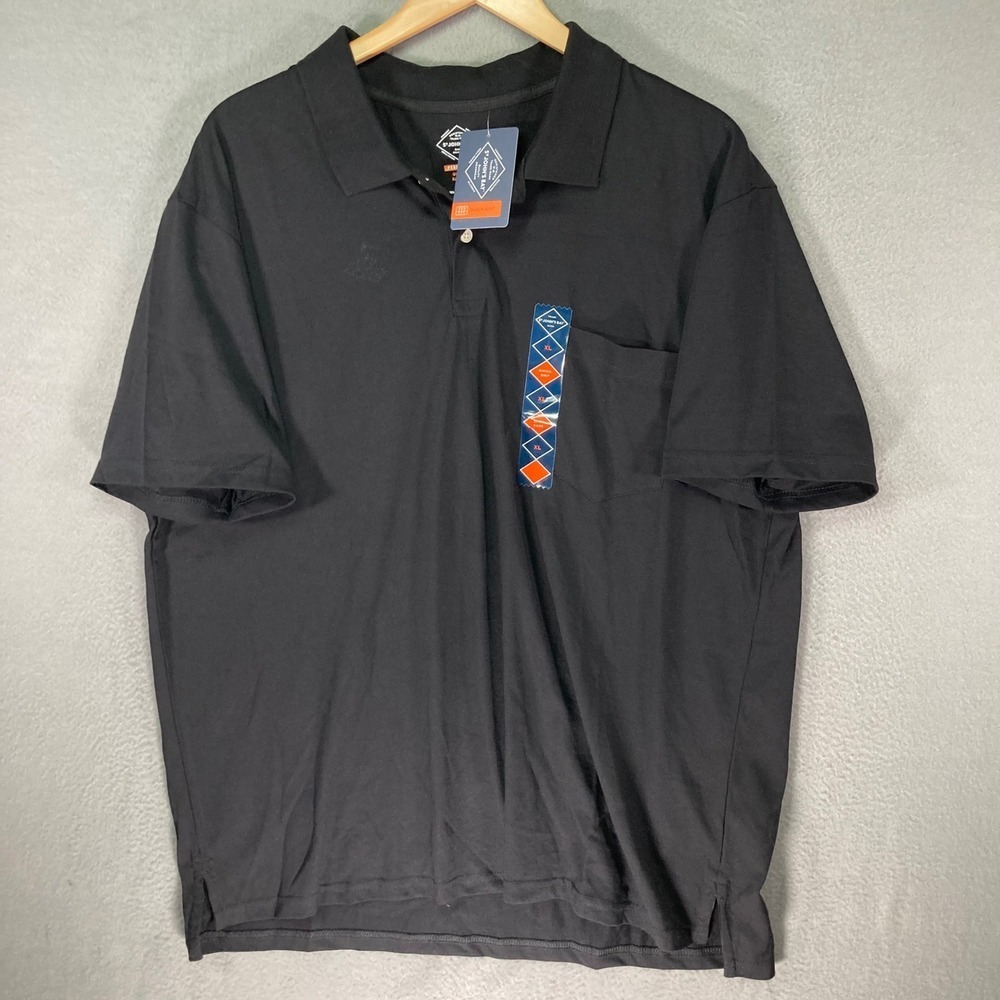 St Johns Bay Mens Black Short Sleeve Performance Polo Shirt XLarge Quick Dry New